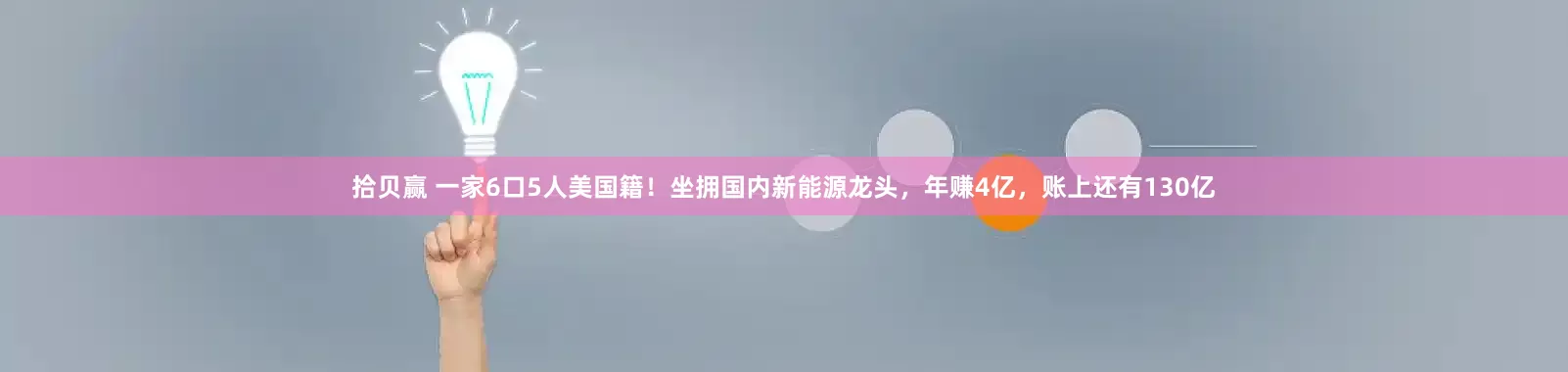 拾贝赢 一家6口5人美国籍！坐拥国内新能源龙头，年赚4亿，账上还有130亿